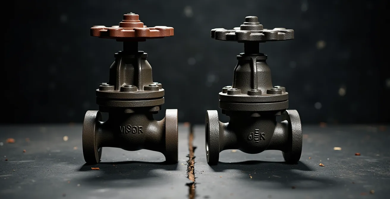 Comparaison technique entre deux types de clapets anti-retour montrant leur mécanisme d'ouverture différent