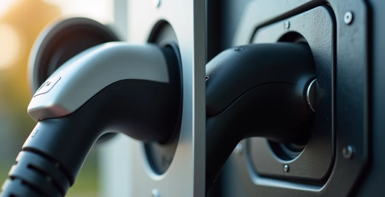 Comparaison visuelle entre une borne de recharge fixe moderne et une prise NEMA 14-50