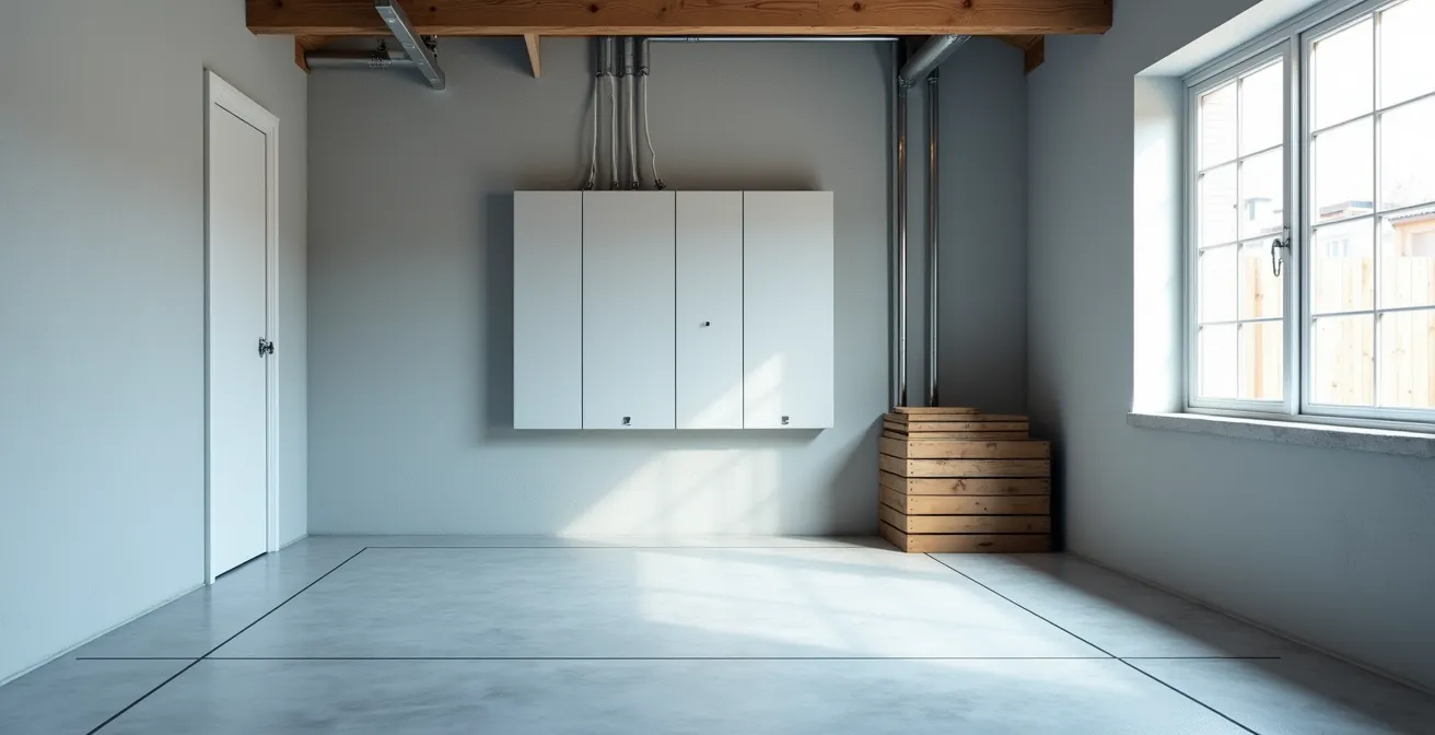 Vue large d'un panneau électrique avec espace de dégagement conforme aux normes montrant les distances requises