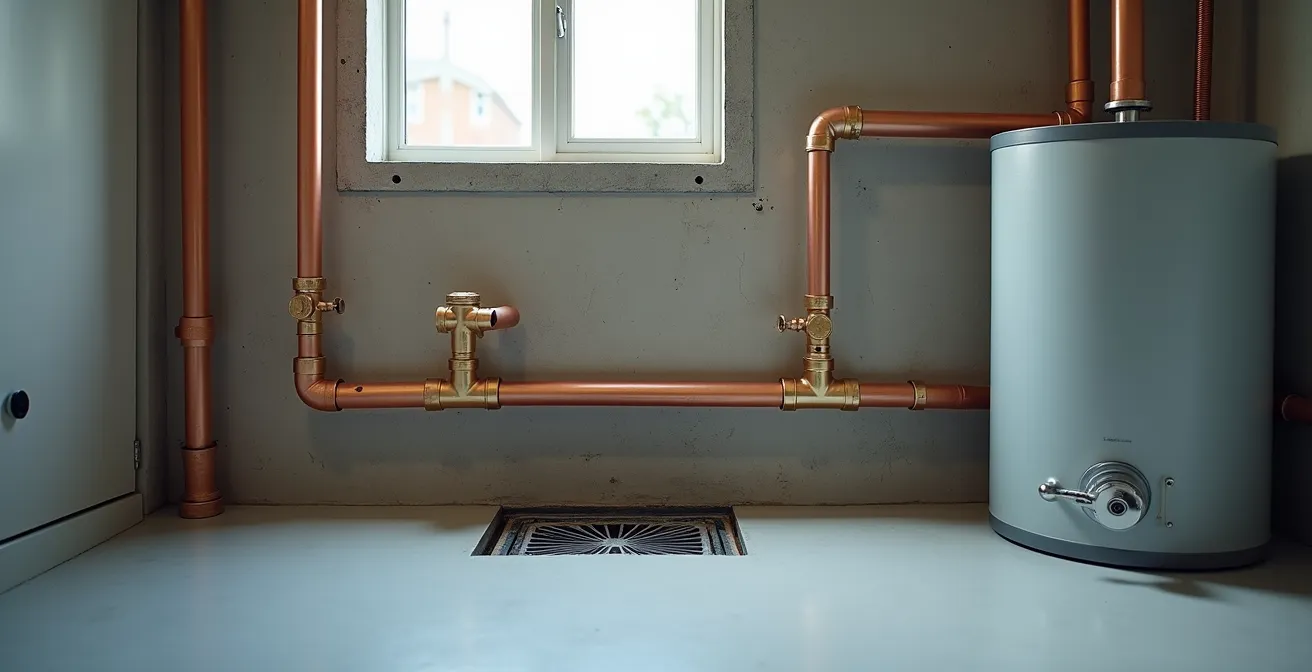 Installation correcte avec garde d'air visible dans un sous-sol québécois typique