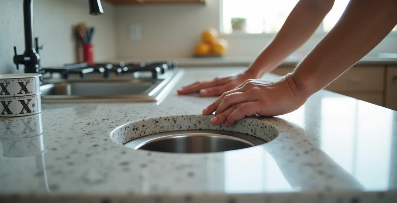 Installation d'une crépine d'évier avec application de mastic de plombier