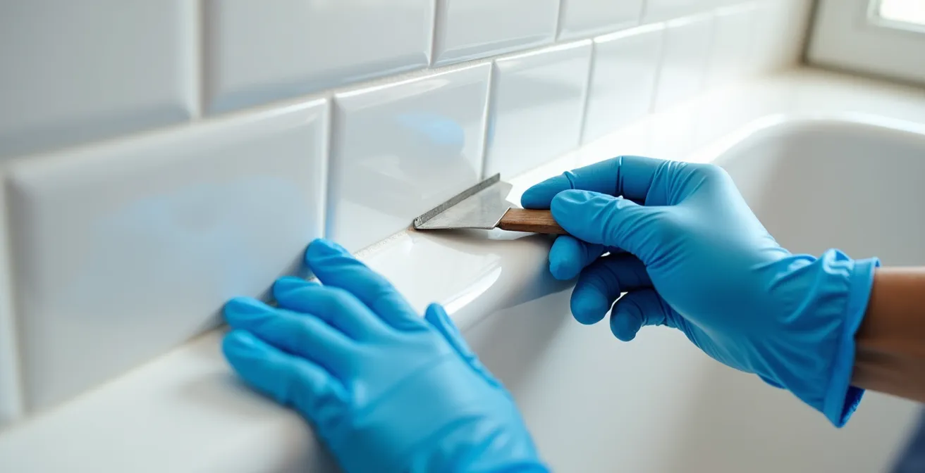 Application professionnelle d'un joint de silicone avec outil de lissage