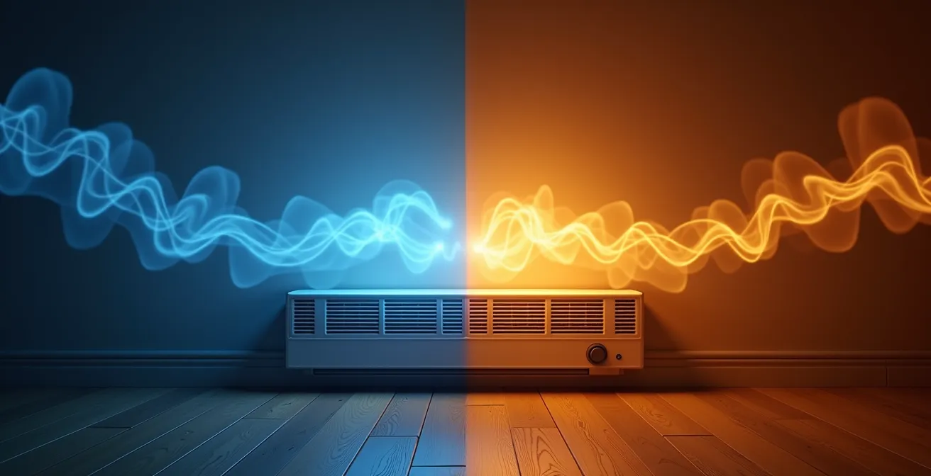 Vue en coupe d'une installation de thermopompe centrale dans une maison québécoise